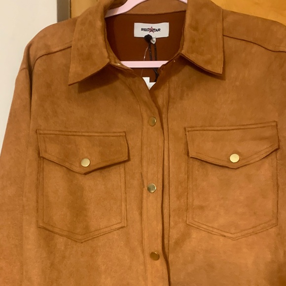 red star Jackets & Blazers - Women's Tan Suede Shirt Jacket